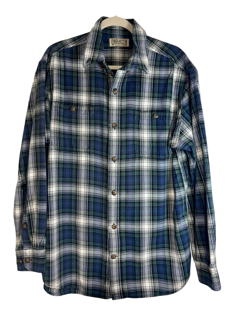 Duluth Trading Co Blue Green Plaid Flannel Shirt Men’s L